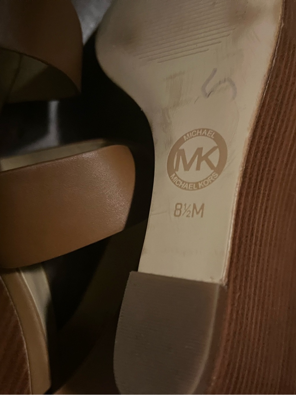 Michael Kors Cognac Leather Crisscross Wedge Sandals - Picture 4 of 5